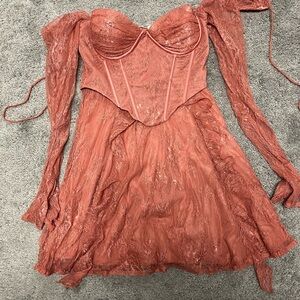 Oh Polly Rust Long Sleeve Lace Dress